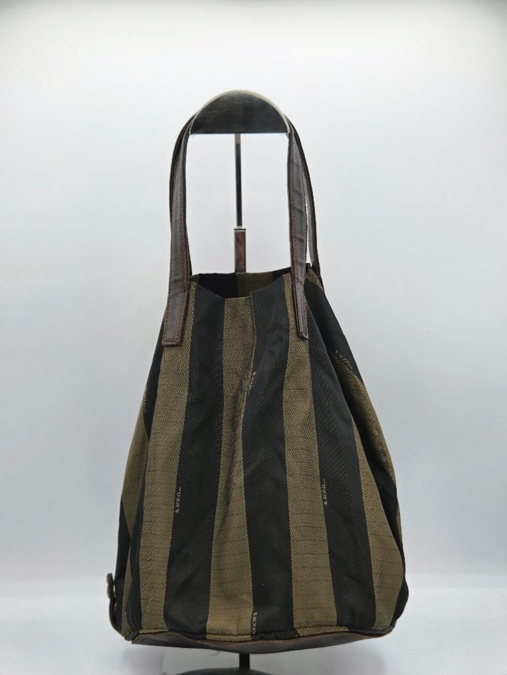 Vintage Fendi Penguin Foldable Tote | Olive Green & Brown Nylon | Leather Handle